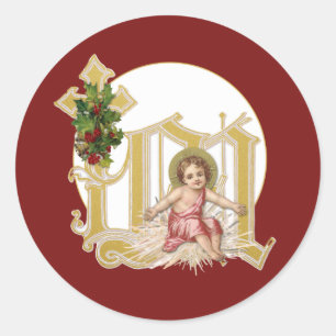 Religious Christmas Baby Jesus Floral Marian Cross Classic Round Sticker