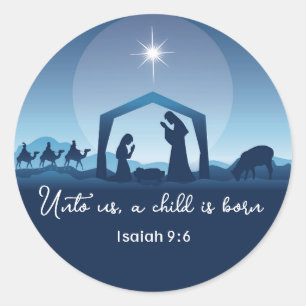 Religious Christmas Bible Verse Nativity Scene Classic Round Sticker