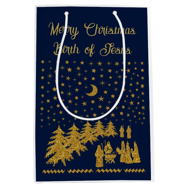 Religious Christmas, Birth of Jesus Medium Gift Bag (Front)