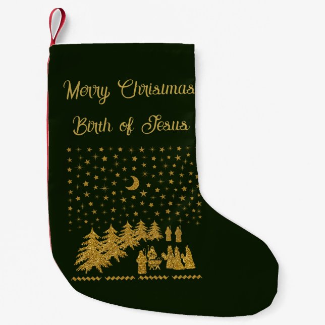 Religious Christmas, Birth of Jesus Small Christmas Stocking (Front)