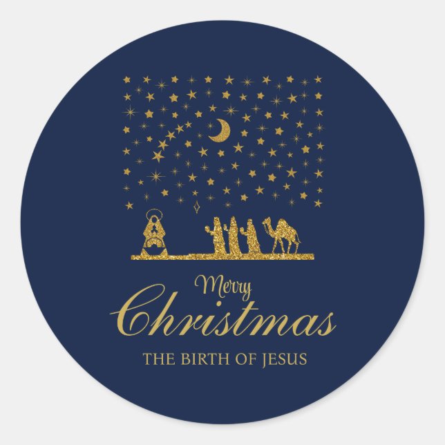 Religious Christmas, Birth of Jesus, Three King's Classic Round Sticker (Front)