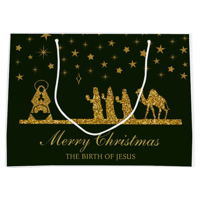 Religious Christmas, Birth of Jesus, Three King's Large Gift Bag (Front)