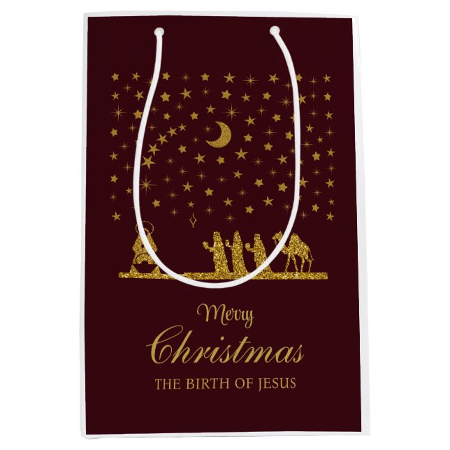 Religious Christmas, Birth of Jesus, Three King's Medium Gift Bag (Front)