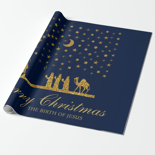 Religious Christmas, Birth of Jesus, Three King's Wrapping Paper (Unrolled)