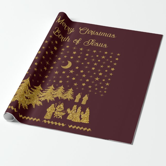 Religious Christmas, Birth of Jesus Wrapping Paper (Unrolled)