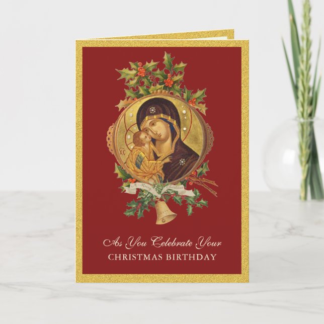 Religious Christmas Birthday Jesus Mary Scripture Holiday Card (Front)