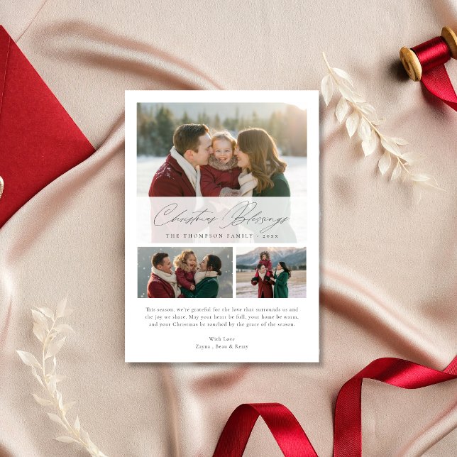 Religious Christmas Blessings Elegant Family Photo Holiday Card (Creator Uploaded)