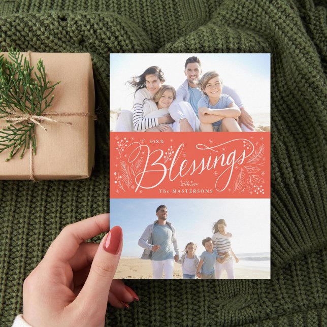 religious Christmas blessings hand-lettering red Holiday Card (Creator Uploaded)