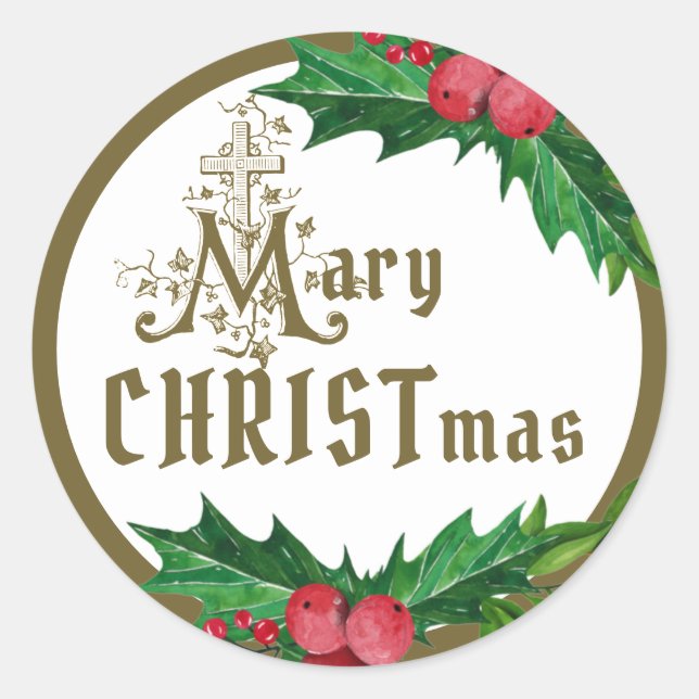 Religious Christmas Catholic Virgin Mary Cross Classic Round Sticker (Front)