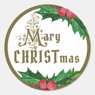Religious Christmas Catholic Virgin Mary Cross Classic Round Sticker