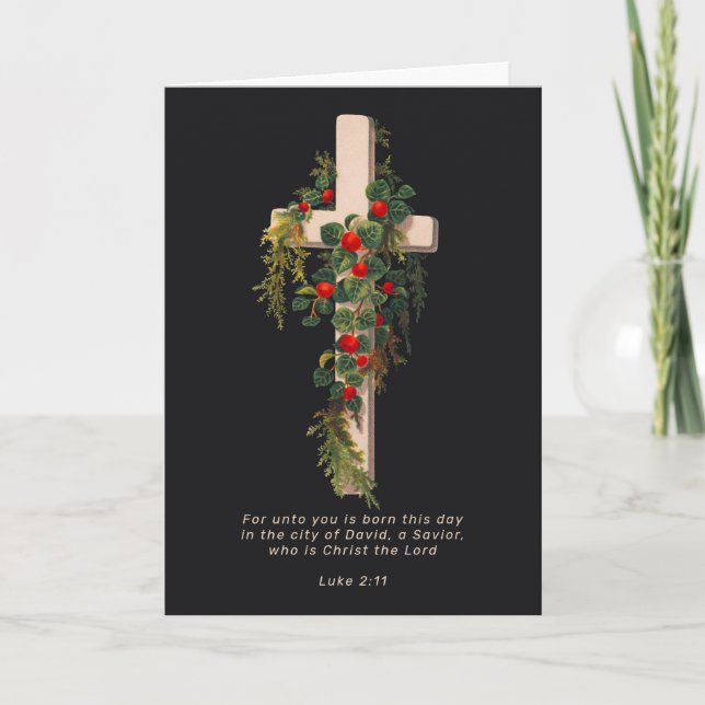 Religious Christmas Cross and Scripture Holiday Card (Front)