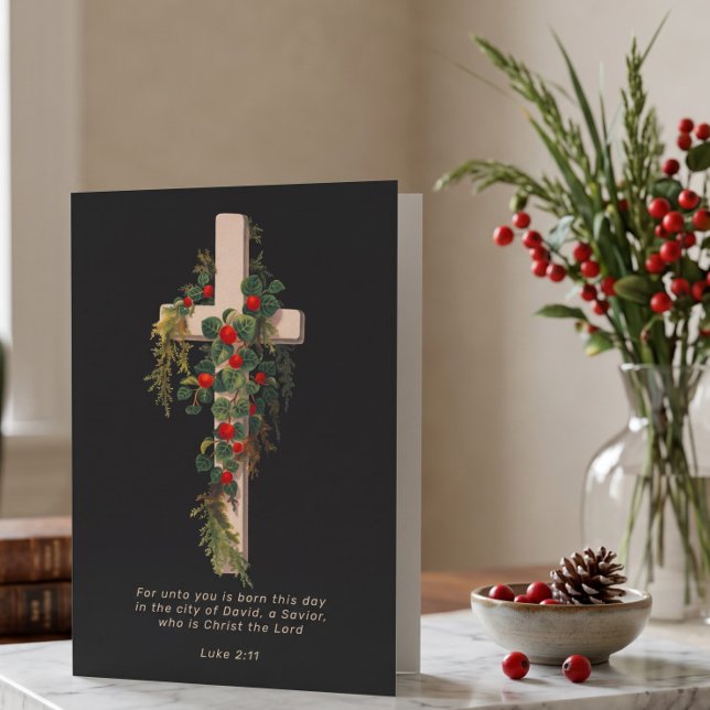 Religious Christmas Cross and Scripture Holiday Card (Religious Christmas Cross and Scripture Holiday Card by Ricaso. Christian themed greetings card)