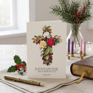 Religious Christmas Cross and Scripture Holiday Card