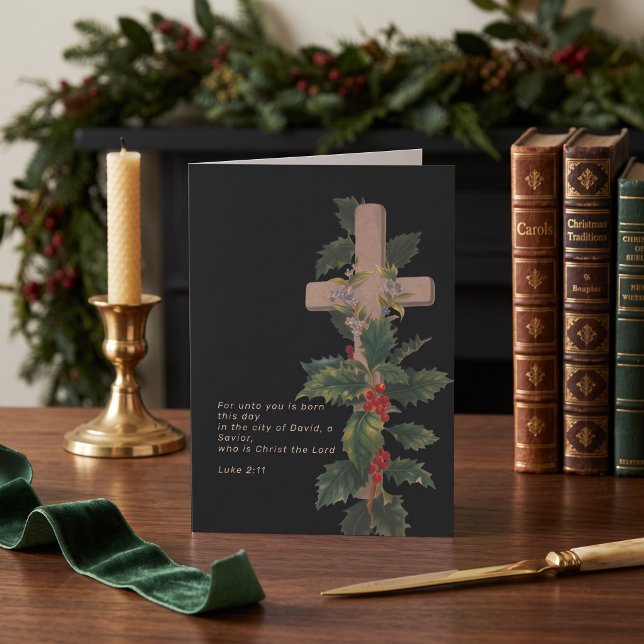 Religious Christmas Cross and Scripture Holiday Card (Religious Christmas Cross and Scripture Holiday Card by Ricaso. Christian themed greetings card)