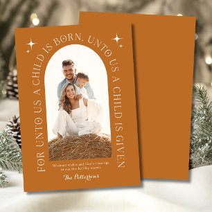 Religious Christmas Family Photo Burnt Orange Holiday Card