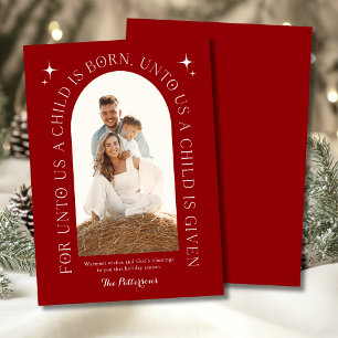 Religious Christmas Family Photo Minimalist Red Holiday Card