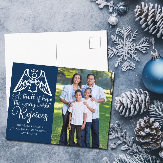 Religious Christmas Family Photo Rejoice Navy Blue Postcard (Creator Uploaded)