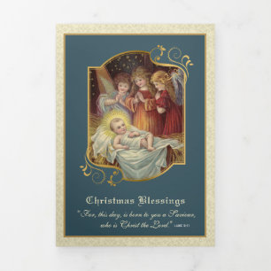 Religious Christmas Jesus Angels Poem Tri-Fold Holiday Card