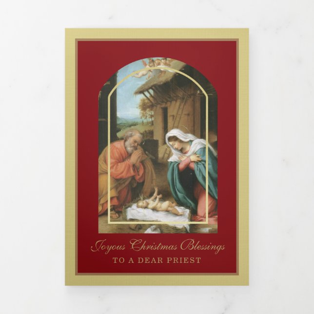 Religious Christmas Jesus Virgin Mary St Joseph  Tri-Fold Holiday Card (Cover)