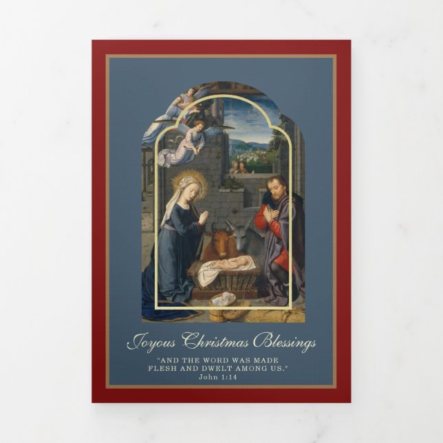 Religious Christmas Jesus Virgin Mary St Joseph Tri-Fold Holiday Card (Cover)