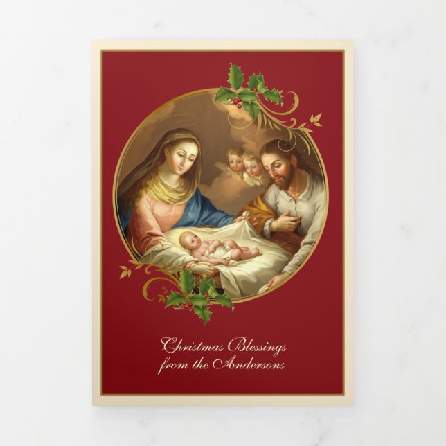 Religious Christmas Jesus Virgin Mary St Joseph Tri-Fold Holiday Card (Cover)