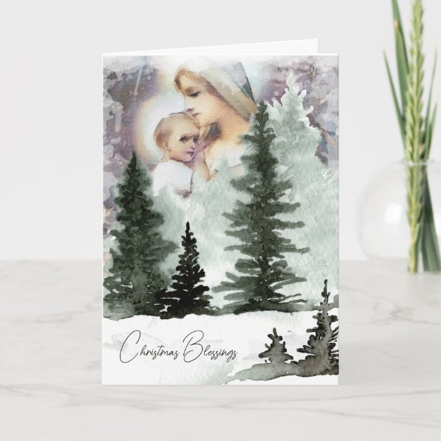 Religious Christmas Jesus Watercolor Nature Holiday Card (Front)