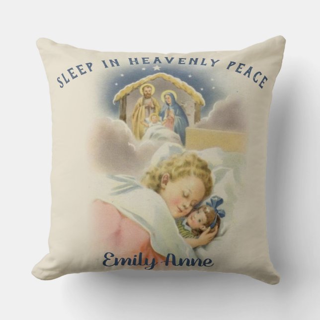 Religious Christmas Little Girl with Doll Cushion (Front)