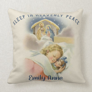 Religious Christmas Little Girl with Doll Cushion