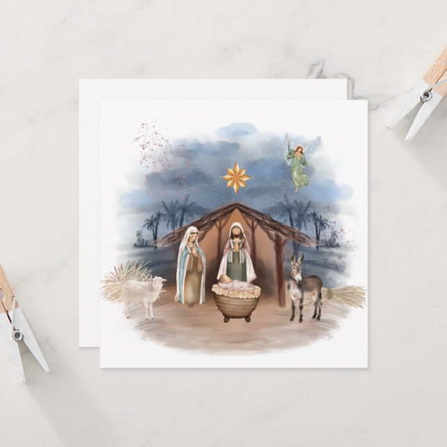 Religious Christmas Nativity Birth Jesus Baptism I Invitation (Front/Back In Situ)