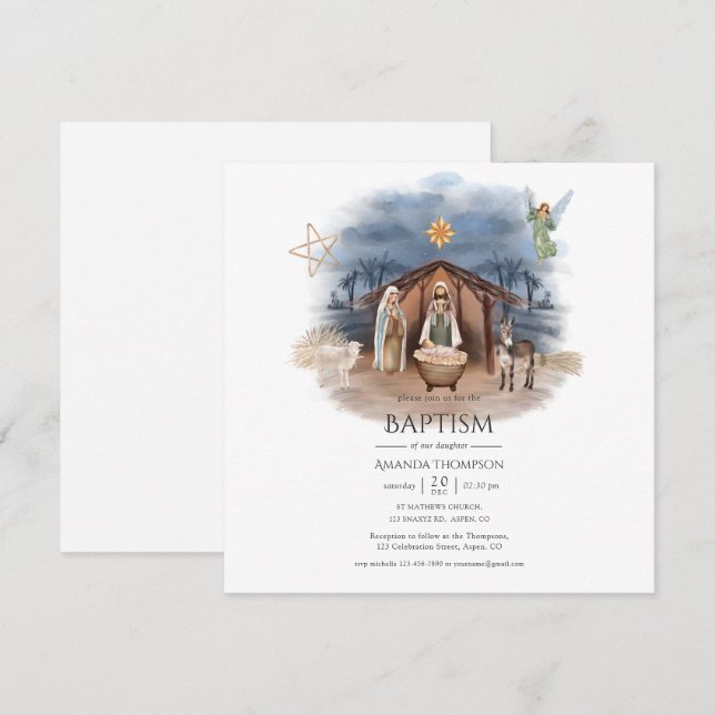 Religious Christmas Nativity Birth Jesus Christ In Invitation (Front/Back)