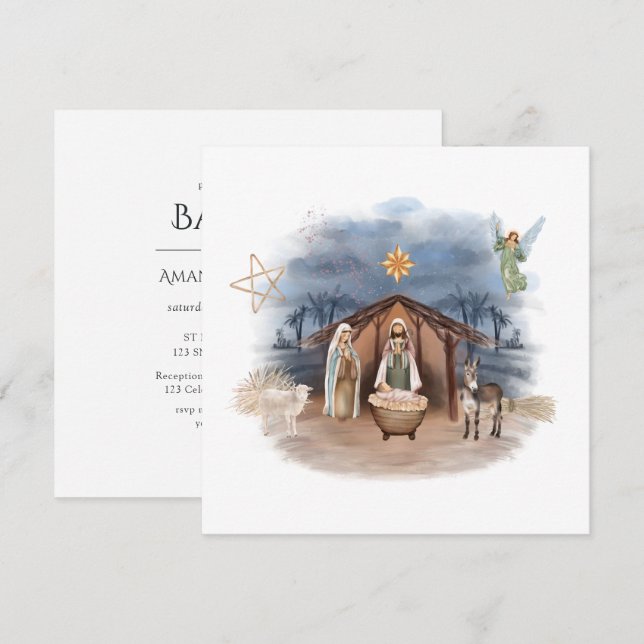 Religious Christmas Nativity Birth Jesus Christ In Invitation (Front/Back)