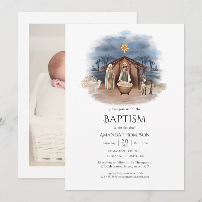 Religious Christmas Nativity Birth Jesus Photo Invitation (Front/Back)