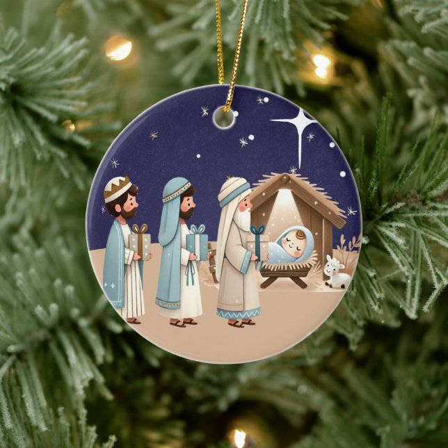 Religious Christmas Nativity Scene and Scripture Ceramic Tree Decoration (Tree)