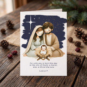 Religious Christmas Nativity Scene and Scripture Holiday Card