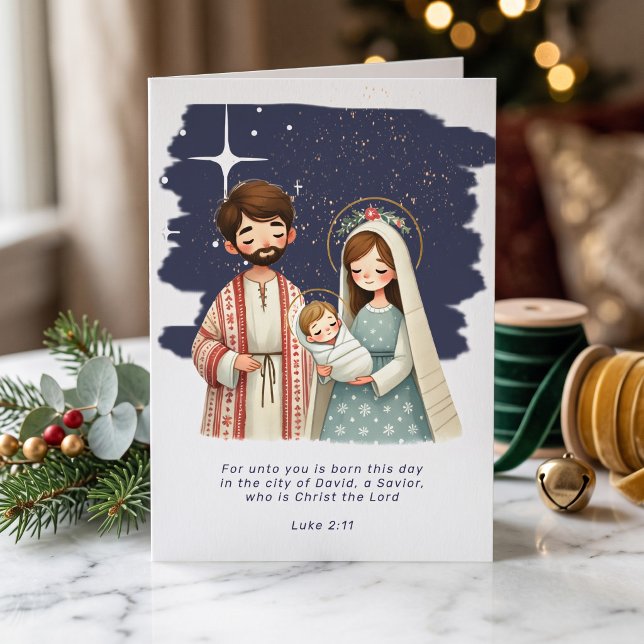 Religious Christmas Nativity Scene and Scripture Holiday Card (Religious Christmas Nativity Scene and Scripture Card by Ricaso. Christian Jesus, Mary, Joseph
)