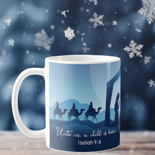 Religious Christmas Nativity Scene Blue Christian Coffee Mug