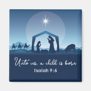 Religious Christmas Nativity Scene Blue Christian Magnet