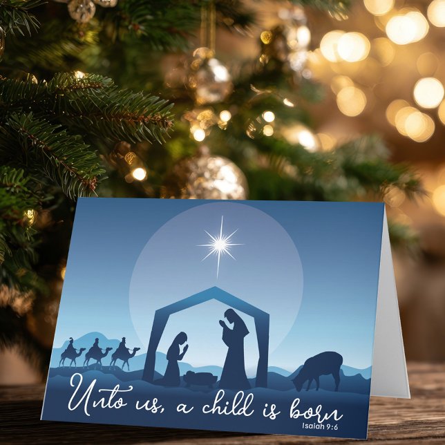 Religious Christmas Nativity Scene Blue Holiday Card (Creator Uploaded)