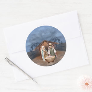 Religious Christmas Nativity Scene Classic Round Sticker