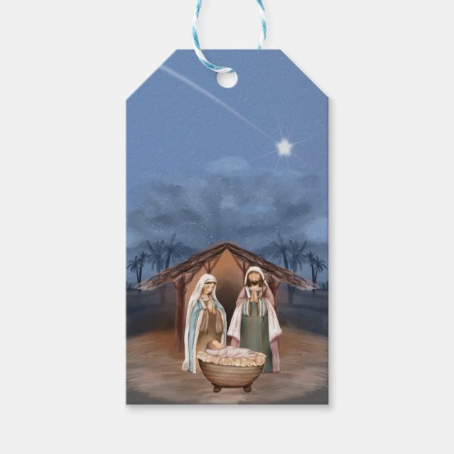 Religious Christmas Nativity Scene Gift Tags (Front)