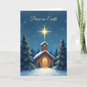 Religious Christmas Peace on Earth Snowy Chapel Card