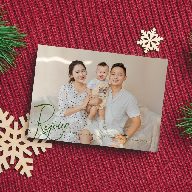 Religious Christmas Photo Card Green Rejoice (Creator Uploaded)