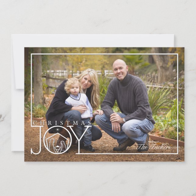 Religious Christmas Photo Card Joy Nativity Frame (Front)