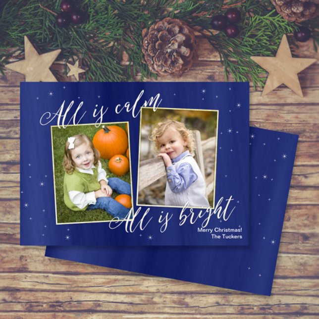 Religious Christmas Photo Card, Navy Blue Gold Holiday Card (Creator Uploaded)