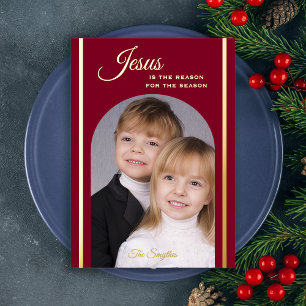 Religious Christmas Photo Jesus Burgundy Gold