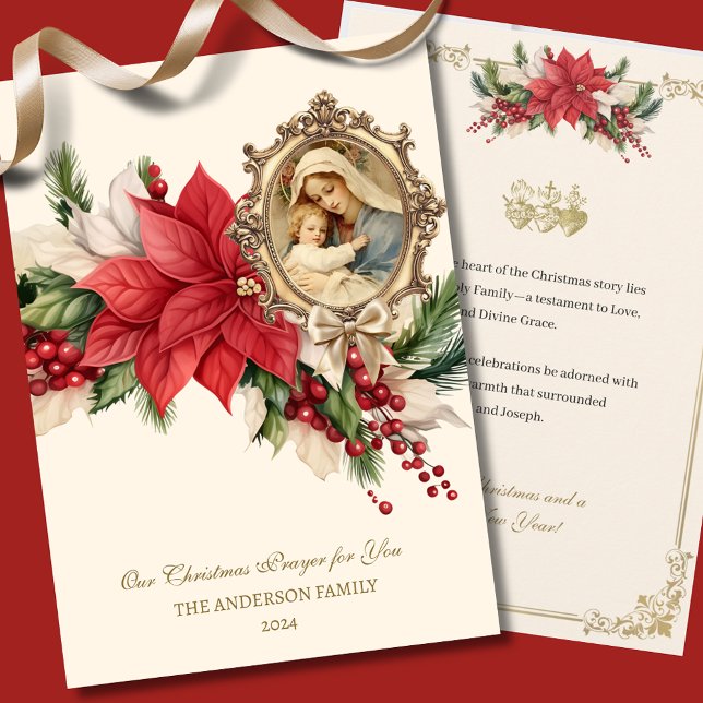 Religious Christmas Poinsettia Mother Mary Jesus Holiday Card (Creator Uploaded)