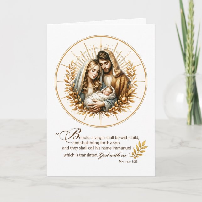 Religious Christmas Scripture Golden Light Circle Card (Front)