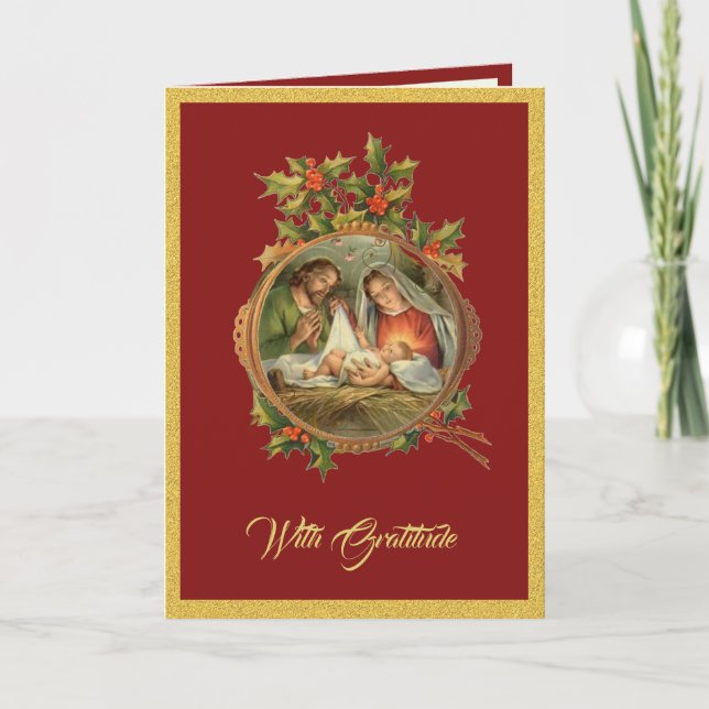 Religious Christmas Thank You Jesus Mary Joseph  Holiday Card (Front)