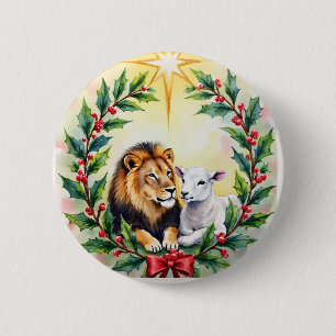 Religious Christmas The Lion and the Lamb and Star 6 Cm Round Badge