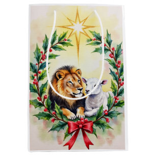 Religious Christmas The Lion and the Lamb and Star Medium Gift Bag